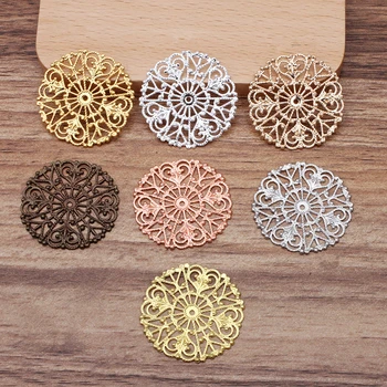 

50 pcs/lot 31 mm Copper Filigree Metal Round Flower Connector Findings Charms For Jewelry Making
