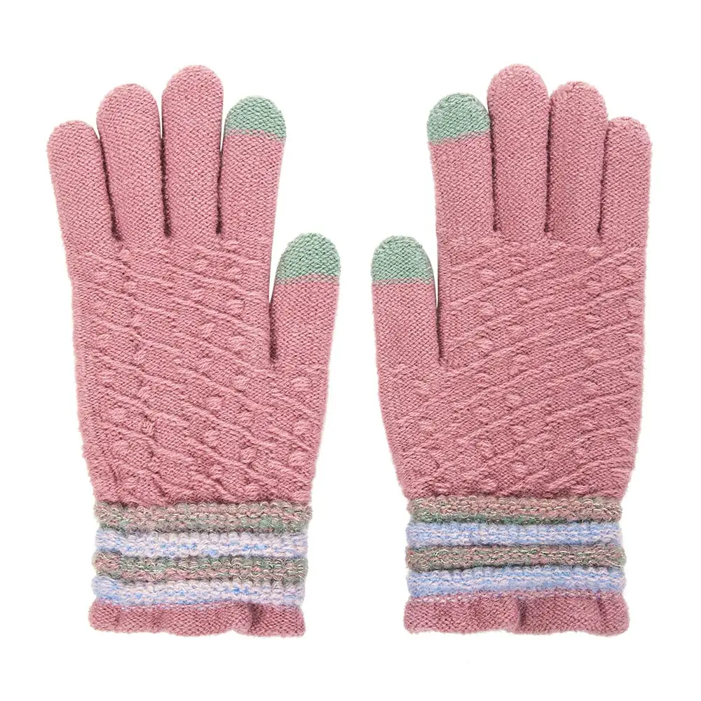 Зимние перчатки для женщин, вязаные перчатки, теплые тянущиеся женские вязаные перчатки с имитацией шерсти, нескользящие перчатки для сенсорного экрана - Color: light pink style B
