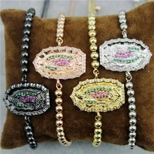 Регулируемый 5 шт./лот браслет Девы Марии cz, модный медный браслет с цепочкой из бисера, дешевые ювелирные изделия