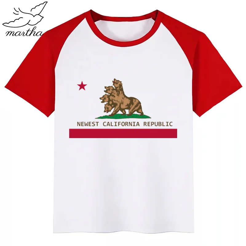Футболка в винтажном стиле с забавным принтом из мультфильма «California», детские летние топы с круглым вырезом, футболка для мальчиков и девочек
