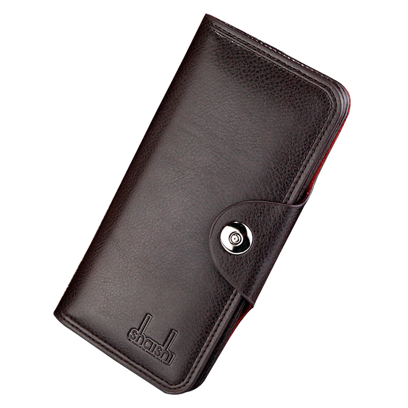 dark coffee Модные мужские длинные универсальные кошельки с несколькими слотами, держатель для карт, повседневный короткий кошелек для монет, застежка из искусственной кожи, костюм, сумка, мужской клатч - Цвет: dark coffee