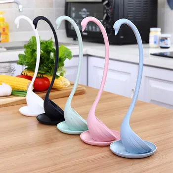 

4 Colors Creative Swan Shaped Soup Spoon Eco Friendly Wheat Straw Plastic Long Handle Tableware Dinnerware Kitchen Accessories