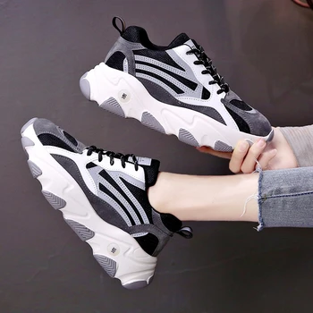 

Woman Training Sneakers 5cm Platform Students Dad Old Shoes Gym Outdoor Women Girls Trainers Lace Up Walking Shoes Brand Femme