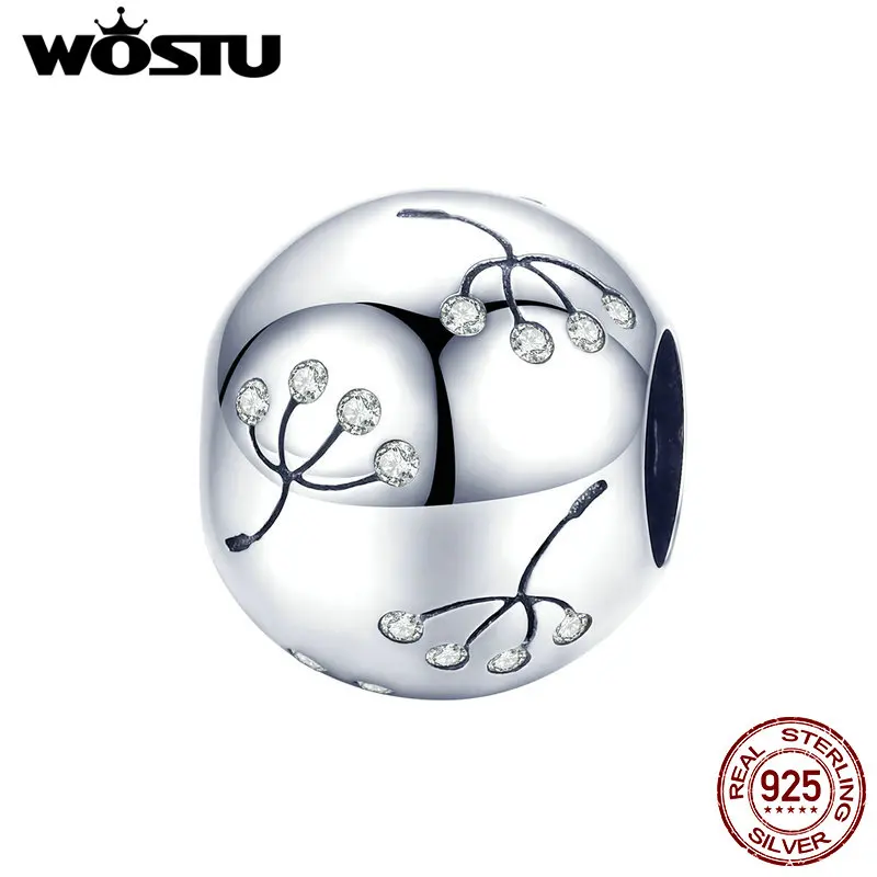 Женский браслет WOSTU из чистого серебра 925 пробы с круглыми цветами и бусинами