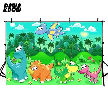 

DAWNKNOW Cartoon Dinosaur Vinyl Photography Background For Baby Tree Sun Photo Shoot Backdrop For Wedding Photo Studio lv572