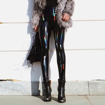 

Womens Shiny Leather Trousers Women's High Waist Sexy PU Thin Pencil Pants Womens Trousers Leather Leggings Women