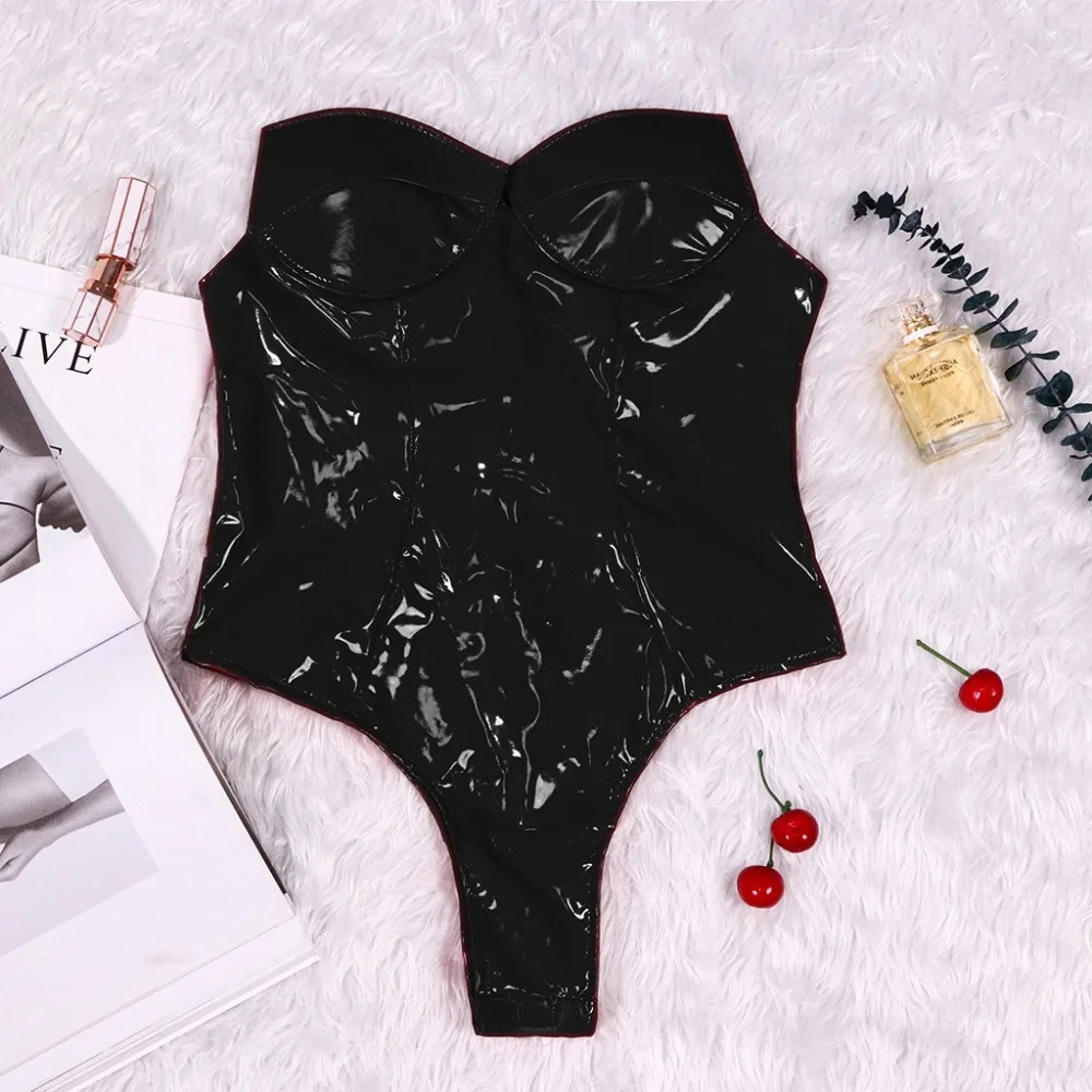 Tights Jumpsuit Women Sexy Bodysuits Erotic Latex Faux Leather Playsuits Fetish Bodycon Costume Backless Girl Fitness Clubwear