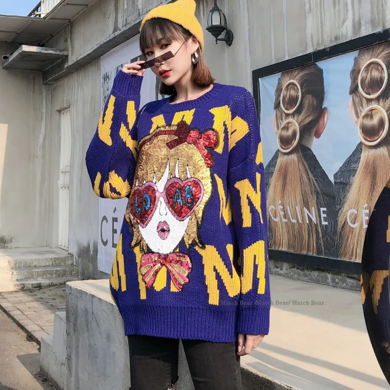 QING MO Character Sweater With Sequin 2020 Autumn