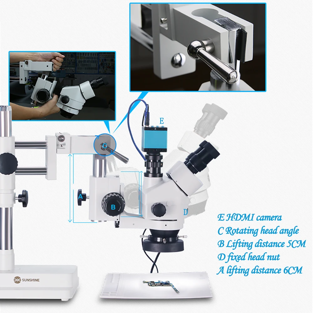 Универсальный штатив триокулярный микроскоп SUNSHINE SZM45T-STL2 7-45X непрерывный зум стерео микроскоп мобильный телефон инструмент для обслуживания