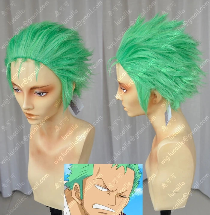 ִϸ̼ Roronoa Zoro ڽ ǻ,  κ Ǯ Ʈ roronoa zoro Slicked-back green wig ª ̾ Roronoa Zoro Comic Wig