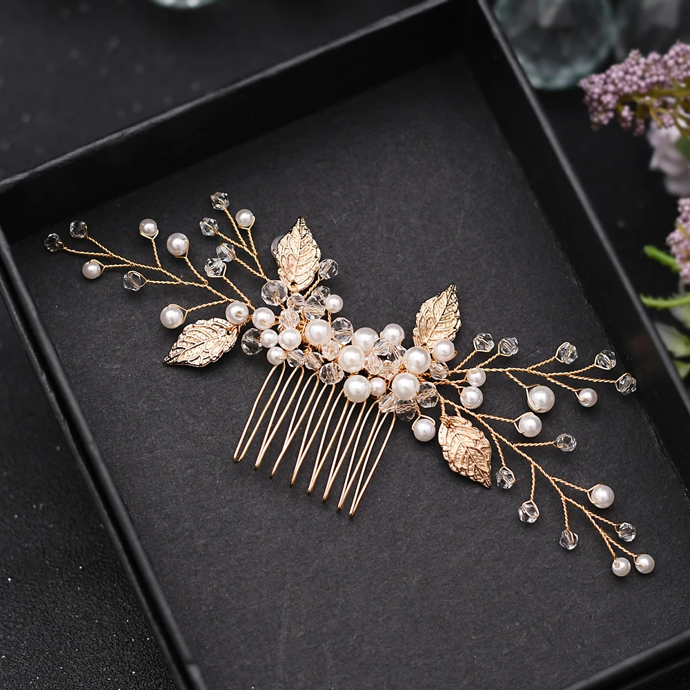 TOPQUEEN HP180 Luxury Bridal Hair Comb Gold Wedding Hair Clip Pearl Wedding Hair Accessories Hair Vine With Comb for Brides