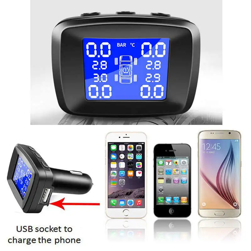 Система контроля давления в шинах Tpms с Usb разъемом в мониторе, разъем прикуривателя, универсальная беспроводная автомобильная сигнализация с ЖК-дисплеем