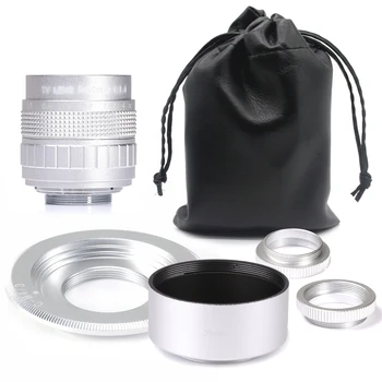 

Silver Fujian 50mm F1.4 CCTV TV camera lens + C-M4/3+ lens hood for P anasonic/O lympus Micro4/3 M4/3 Mirroless Camera