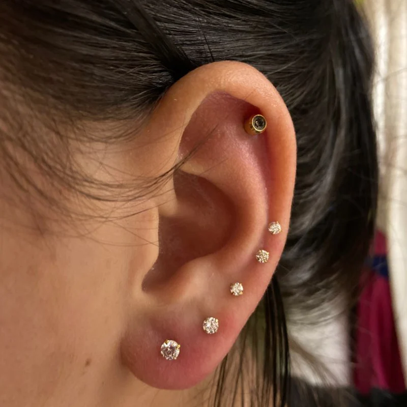 Серьги гвоздики Starbeauty 1 2*6 + 3/4/5/6 мм с круглым цирконом для верхней хрящевой ткани