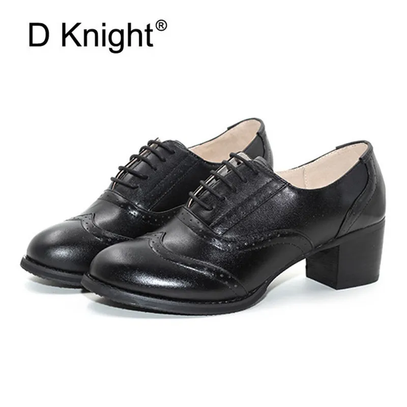 

Handmade Genuine Leather High Heel Pumps Vintage Oxfords Shoes Woman Lace Up Women Pumps Carved Oxfords Brogues Shoes For Women