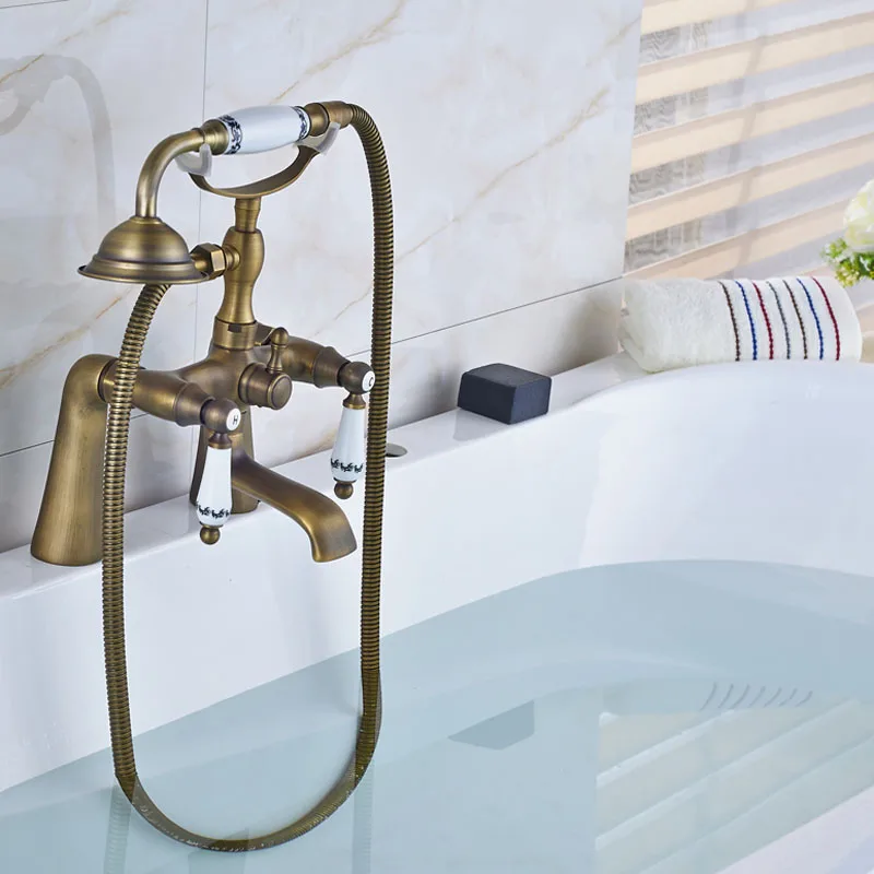 Details about   Bathroom Wall Mount Antique Brass Bath Tub Shower Faucet 2 Hands Spray Mixer Tap 
