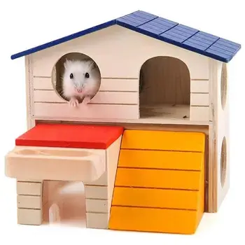 

17x16x15 cm Two Layers Wooden House for Mice Hamster Rat Cage Exercise Toy