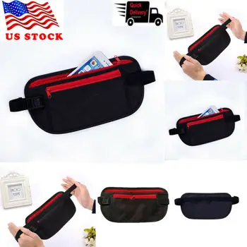 

Women Men Fanny Black Super Thin Sports Waist Bags Elastic Waist Belt Money Mobile Phone Zippered Waist Security Pouch Unisex