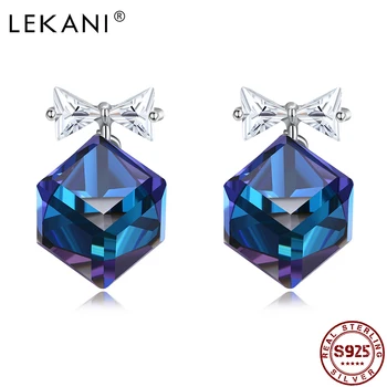 

LEKANI 925 Sterling Silver Drop Earrings Blue Crystal With Cubic Zircon Bowknot Earring For Women Elegant Jewelry Christmas Gift
