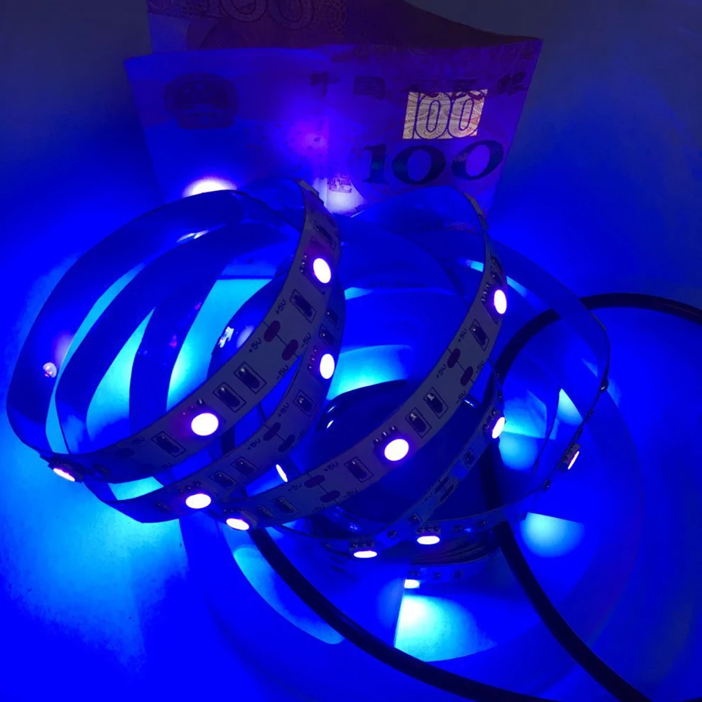 USB/питание от аккумулятора 5 в УФ светодиодные полосы света 395-405nm Ультрафиолетовый 5050 SMD 30led/m гибкие blacklight DJ флуоресцентные вечерние 2 м