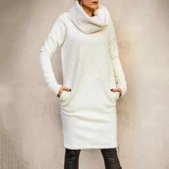 

Bikitique Polar Fleece Straight Neck Pocket Warm Dress Leisure Commuting Party Banquet Elegance Generous Dresses