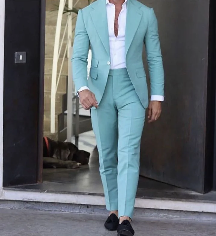 Hot-Popular-Summer-Beach-Mint-Green-Men-Suits-Two-Pieces-Groomsmen-Suits-Solid-Color-Men-Wedding