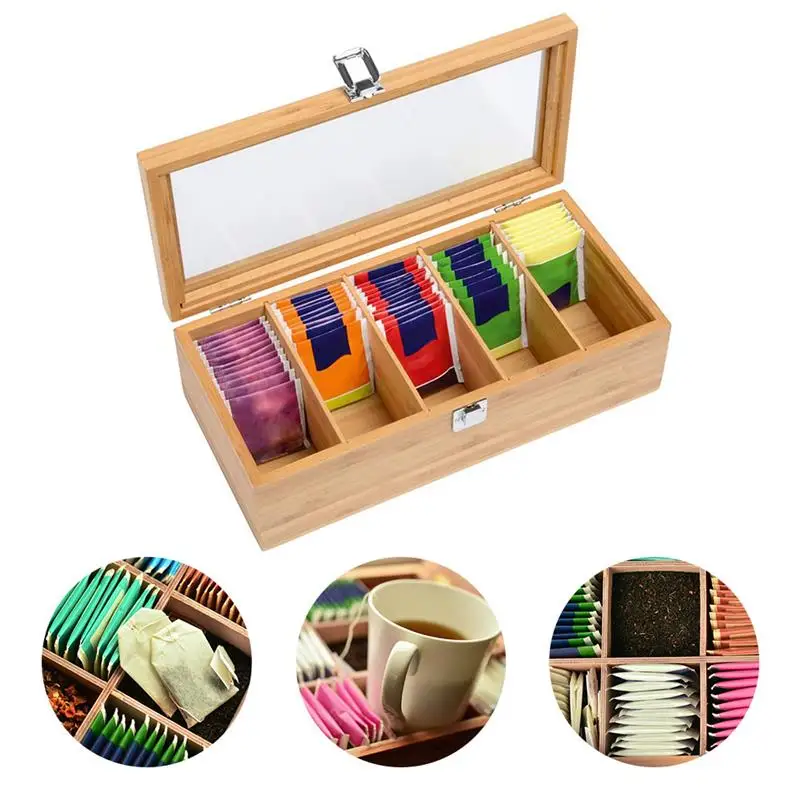 Новая деревянная коробка для чая 5 отсеков контейнер для хранения деревянный подарочный магазин экологичный многоцелевой Контейнер Чехол