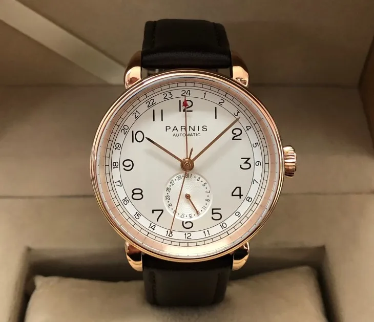 Новинка мужские часы PARNIS 42 мм GMT с автоматическим самодвижением автоматической