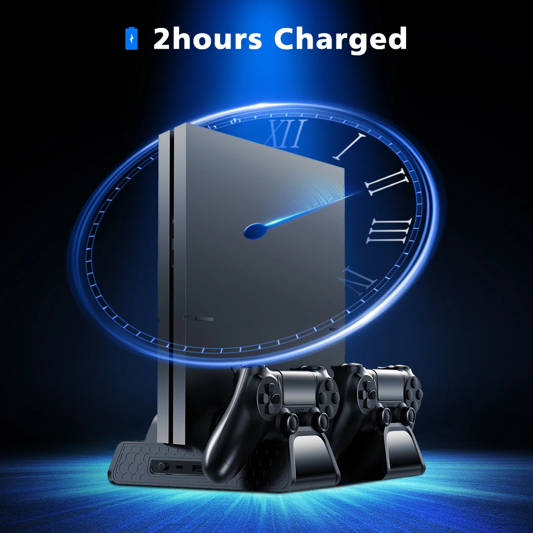  OIVO PS4/PS4 Slim/PS4 Pro Vertical Cooling Stand Dual Controller Station Chargers Game storages LED