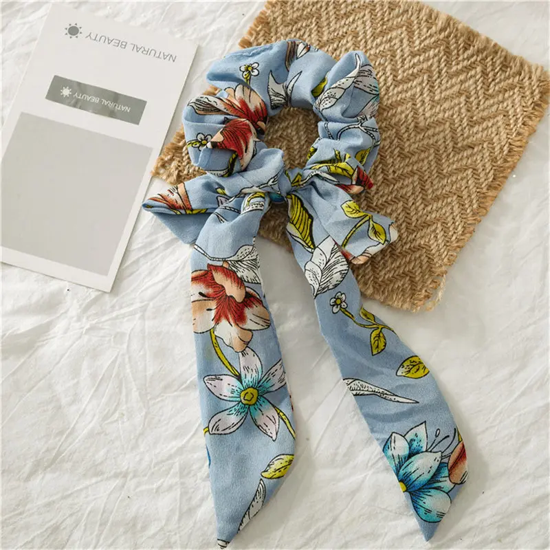 Blue Flower Новые милые бархатные резинки эластичная лента для волос, Бабочка, веревки для волос для девочек, заколки для волос, женские аксессуары для волос, милая Женская повязка на голову - Цвет: Blue Flower