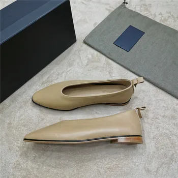 

Ballet Flat Shoes Woman Genuine Leather Pointed Toe Lazy Shoes Casual Comfort Zapatos Mujer Black White Apricot Shoes Ladies