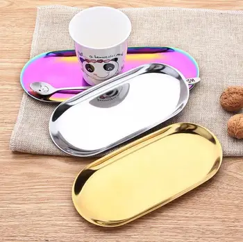 

Dhl Practical Colorful Metal Tray Gold Oval Dotted Fruit Plate Small Items Jewelry Display Tray Wholesale