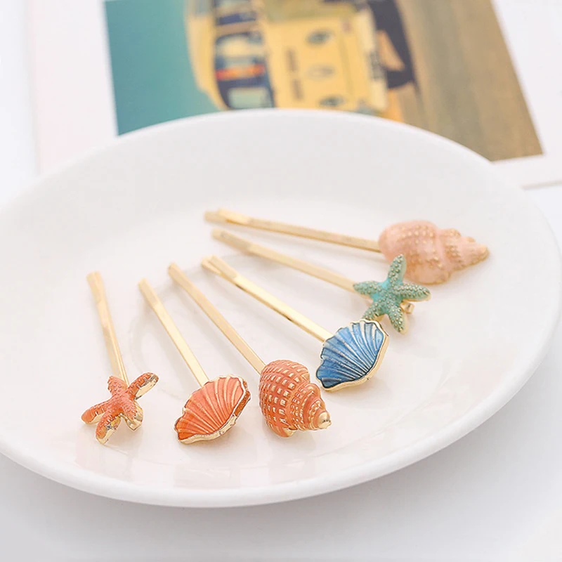

Fashion Shell Hair Pins For Women Conch Starfish Luxury Jewelry Charm Women Accessories 2019 Exquisite Scallop Bride Hair