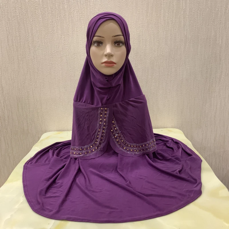 

New Jacket Style One-piece Instant Hijab Double Cross Cap Head Double Layer Rhinestone Muslim Headwrap Islamic Modesty Headwear