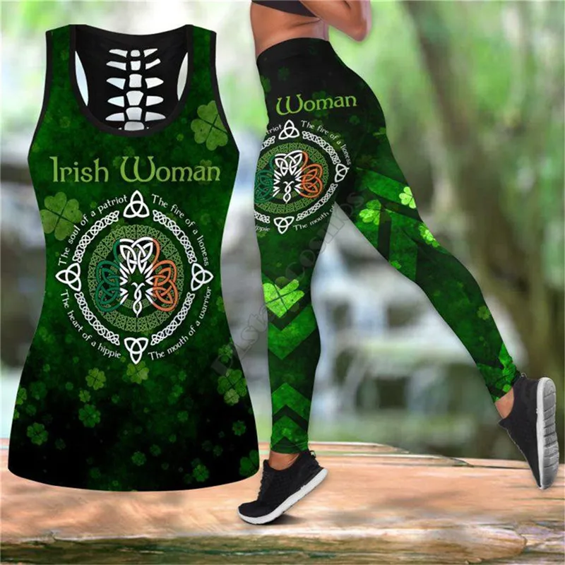 

Irish Combo Outfit Leggings and Hollow out Tank Top Suit Yoga Fitness Soft Legging Summer Women For Girl