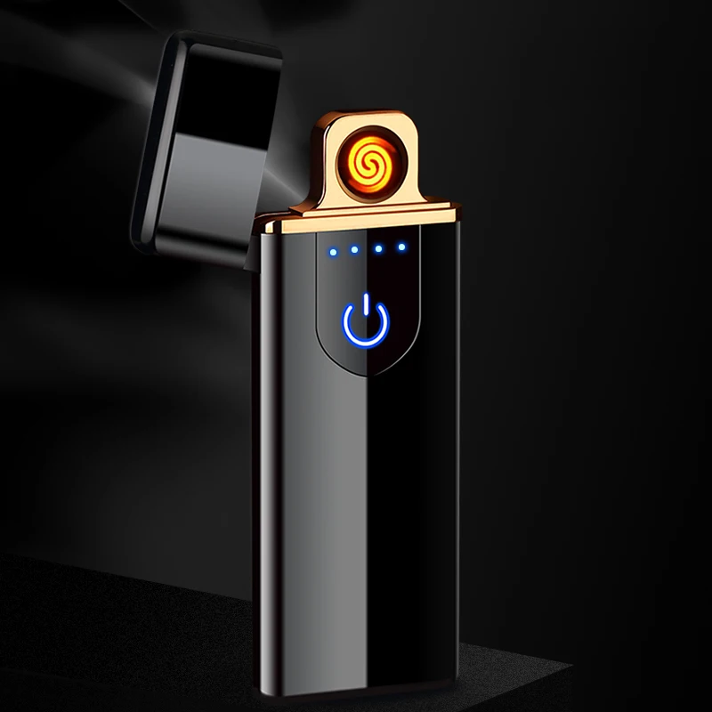 Rechargeable Electric Windproof Lighter Touch Screen Tungsten Heating Electronic Cigarette Lighters Thin USB Charging Lighter