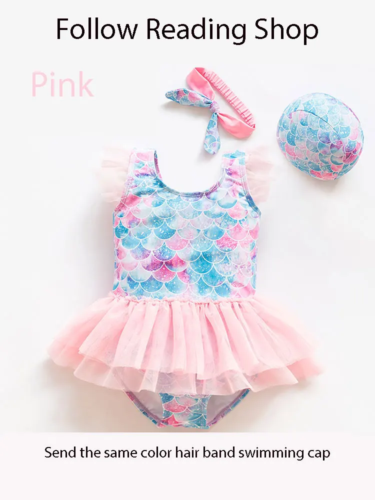 Children Swimsuit One Piece Swimsuit New Girl Baby Mermaid Swimsuit Princess Fashion Cartoon Fish Scale Print Ballet Dance One Piece Kids Sequin Tulle Swimsuits