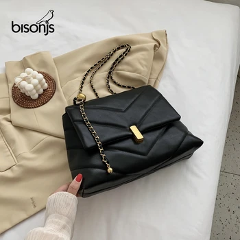 

BISONJS 2020 Small PU Leather Crossbody Bags for Women Winter Branded Handbags Female Trend Lady Designer Chain Women's Hand Bag