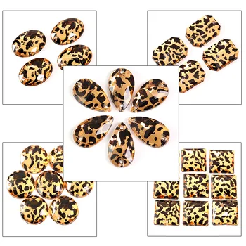 

50pcs/pack 5 Shapes Leopard Sew On Rhinestones Flatback Acrylic Sew-on Rhinestone Crystal Stones For Wedding Dress B0784