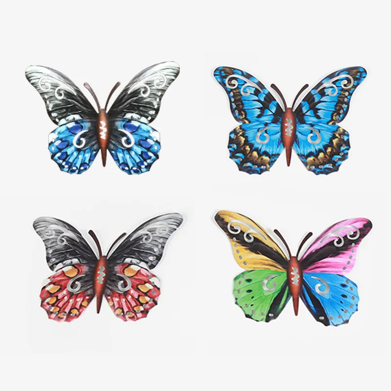 4pcs Metal Butterfly Wall Decoration Hanging Sculpture Artwork Garden Miniaturas Animal Outdoor Statues for Yard | Дом и сад