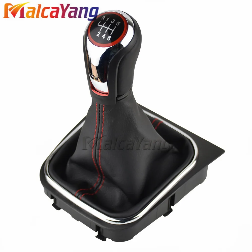 6 gear with boot Хром 5/6 Скорость ручка переключения рулевого механизма автомобиля ручка из натуральной кожи, ботинки для V-W Volkswagen Golf 5/6 MK5/6 Scirocco(2009) Октавия(2006 - Название цвета: 6 gear with boot