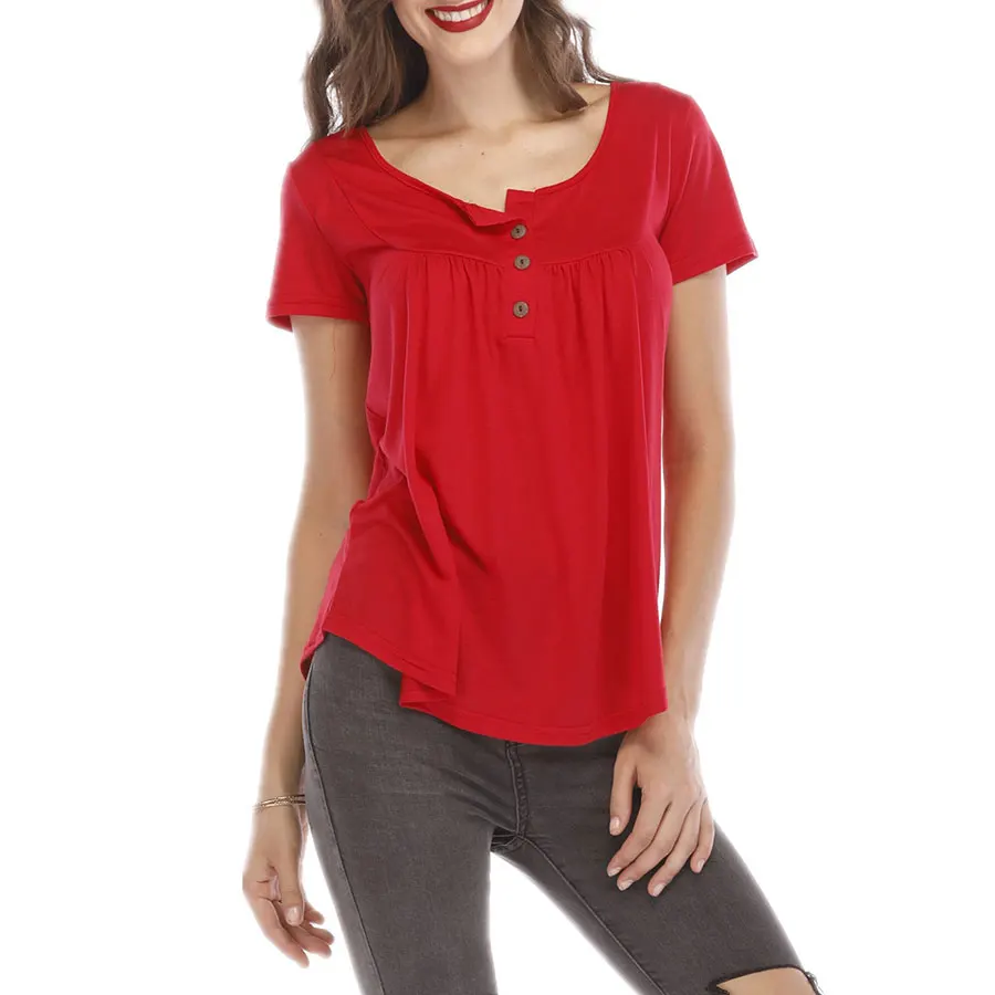 

Casual Short Sleeve Women T-Shirt Plus Size Summer Tops O-Neck Button Loose Tees Female Vogue Simple Wild Breathable T-Shirt 5XL