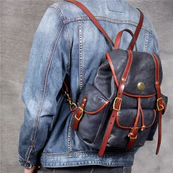 

PNDME fashion vintage genuine leather men's women's backpack casual design luxury natural real cowhide outdoor travel backpack