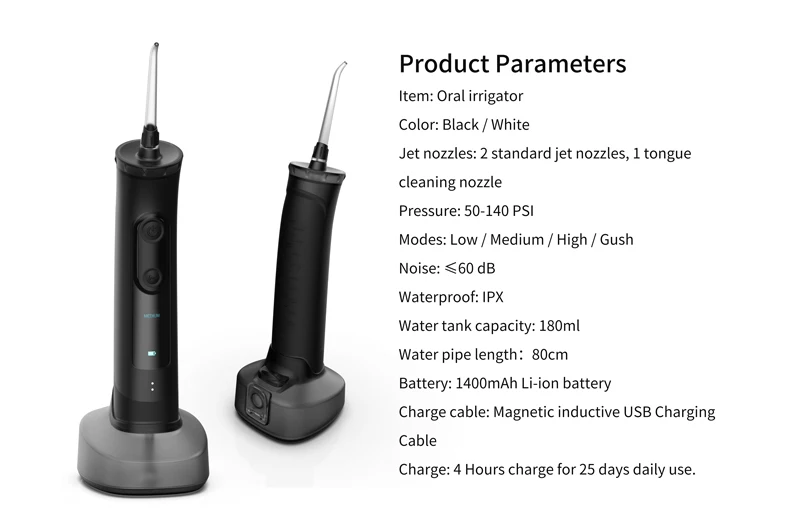 Портативный водный Флоссер, Электрический ирригатор для полости рта, очиститель языка, 4 режима, 140 фунтов/кв. дюйм, магнитное давление, USB зарядка, FDA очищено