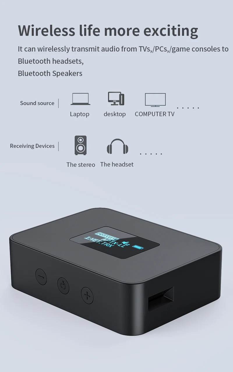 Videorlo-transmissor de áudio com tela oled, bluetooth,