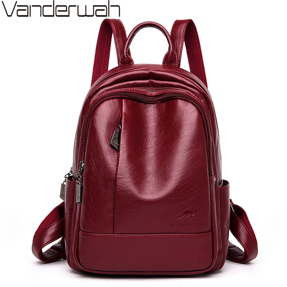

Classic College Style Womens Backpack High Quality Soft Leather Waterproof Trave Bag Light Simple School Bags For Teenage Girls