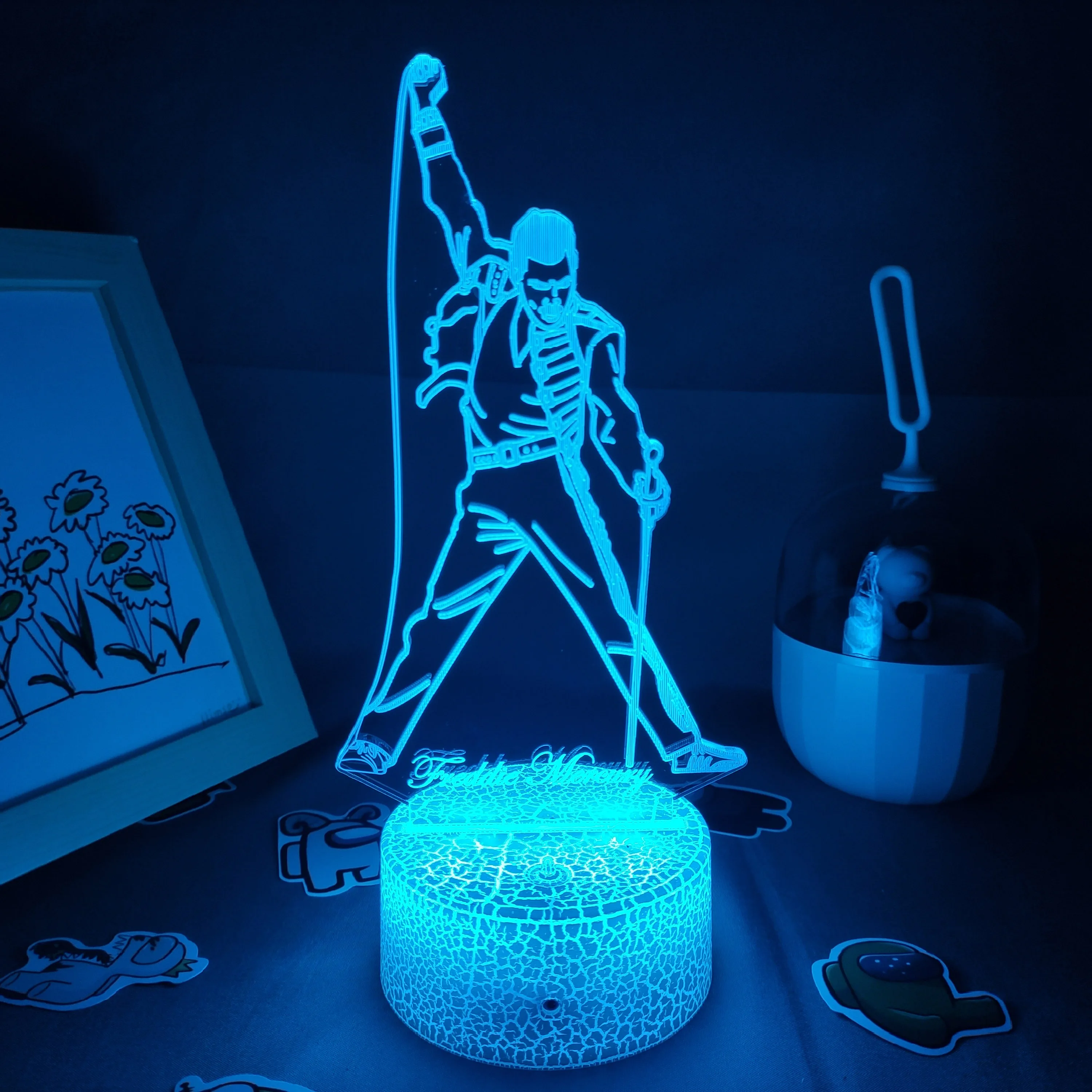 led night light 3D Figure Queen lead singer Freddie Mercury led illusion Night lights creative cool gift for friends child lava lamp Desk decor holiday nights of lights