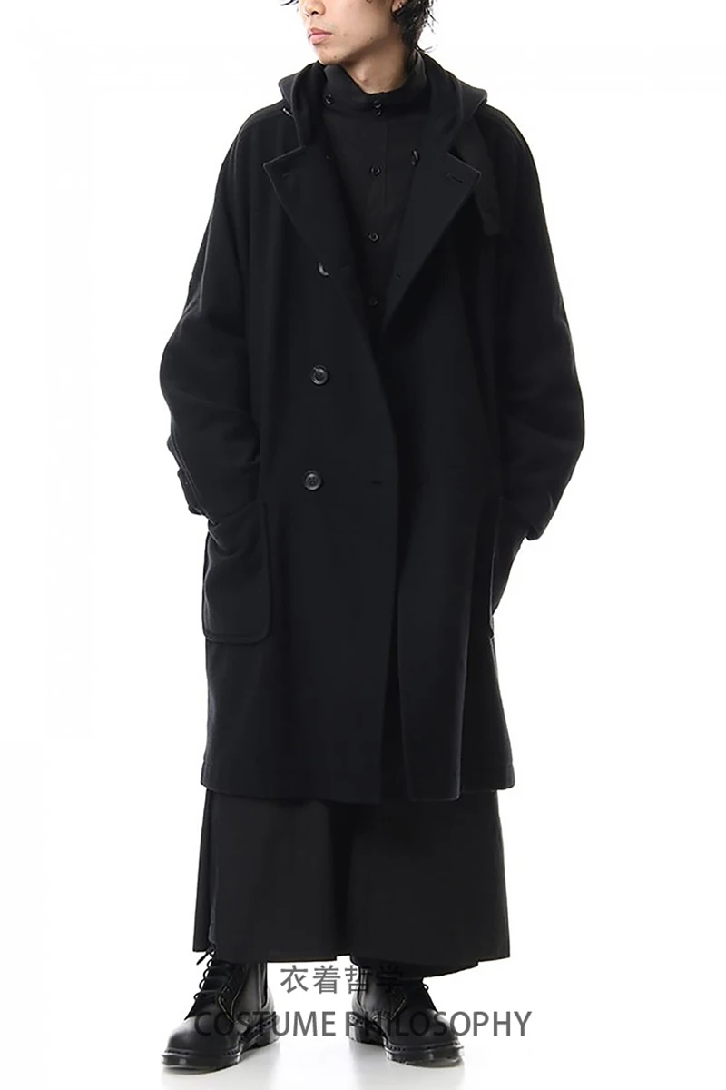 S~ 6XL! Настраиваемая новая мужская одежда, модное повседневное пальто средней длины с капюшоном, свободное двубортное пальто, ветровка