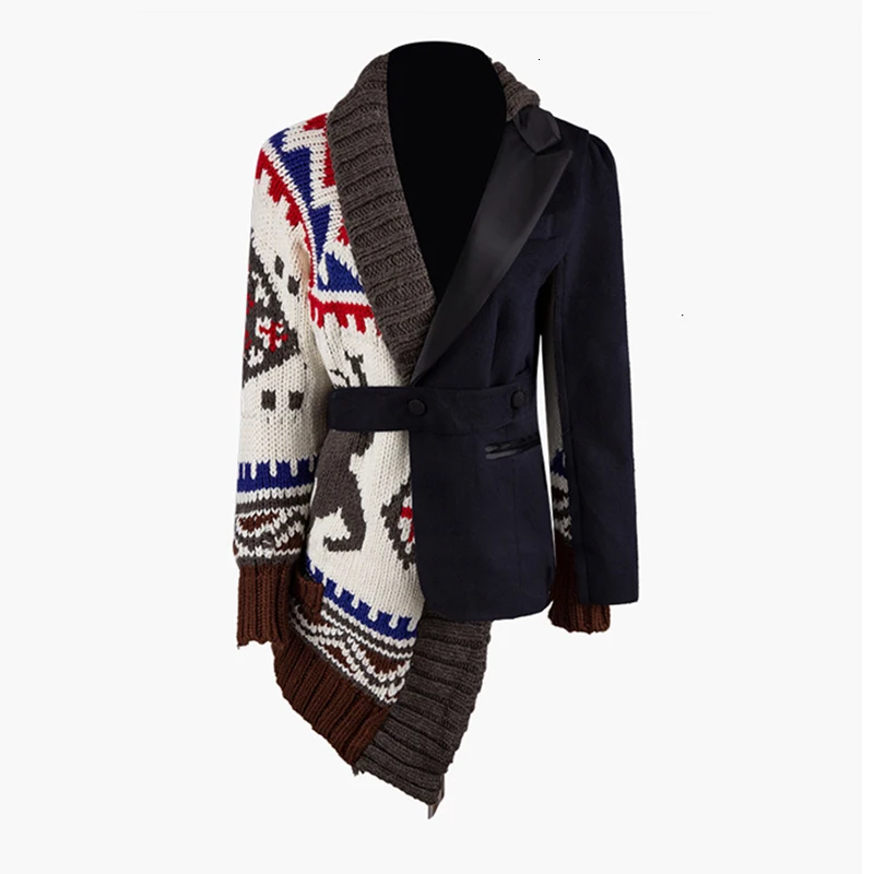 Осень-зима Женское шерстяное пальто с длинными рукавами для девочек с отложным воротником модное пальто Свободный вязаный Асимметричная повязки куртка