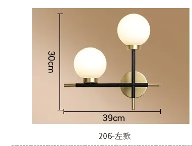 Скандинавское искусство бра E27 Светодиодный светильник s белый стеклянный шар настенный светильник дизайнерский настенный светильник с двумя головками для спальни гостиной - Цвет абажура: Left   2heads